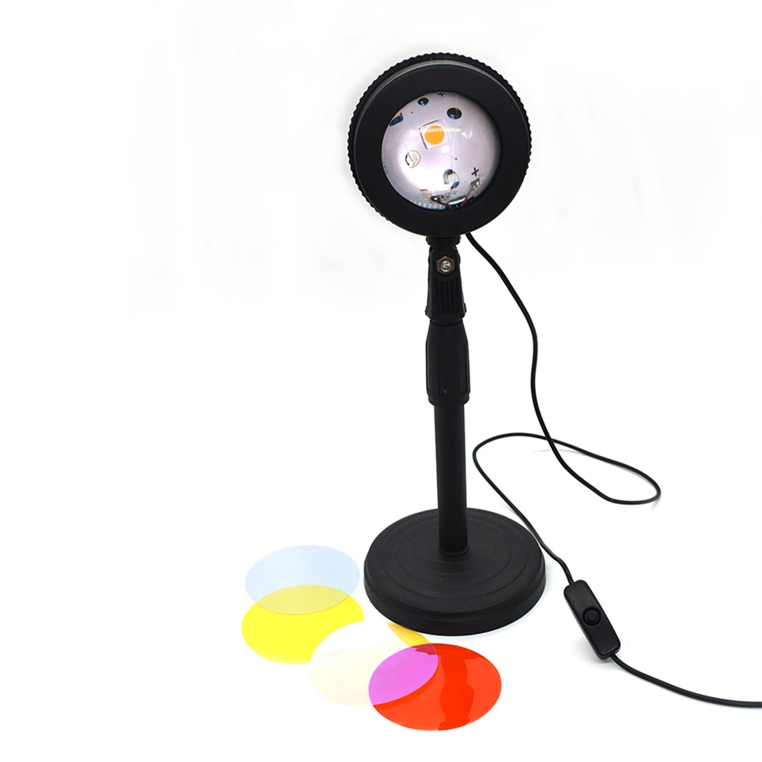 LED sunset lamp, night light, four colors, shown from various angles. LED sunset lamp, night light, four colors, shown from various angles.